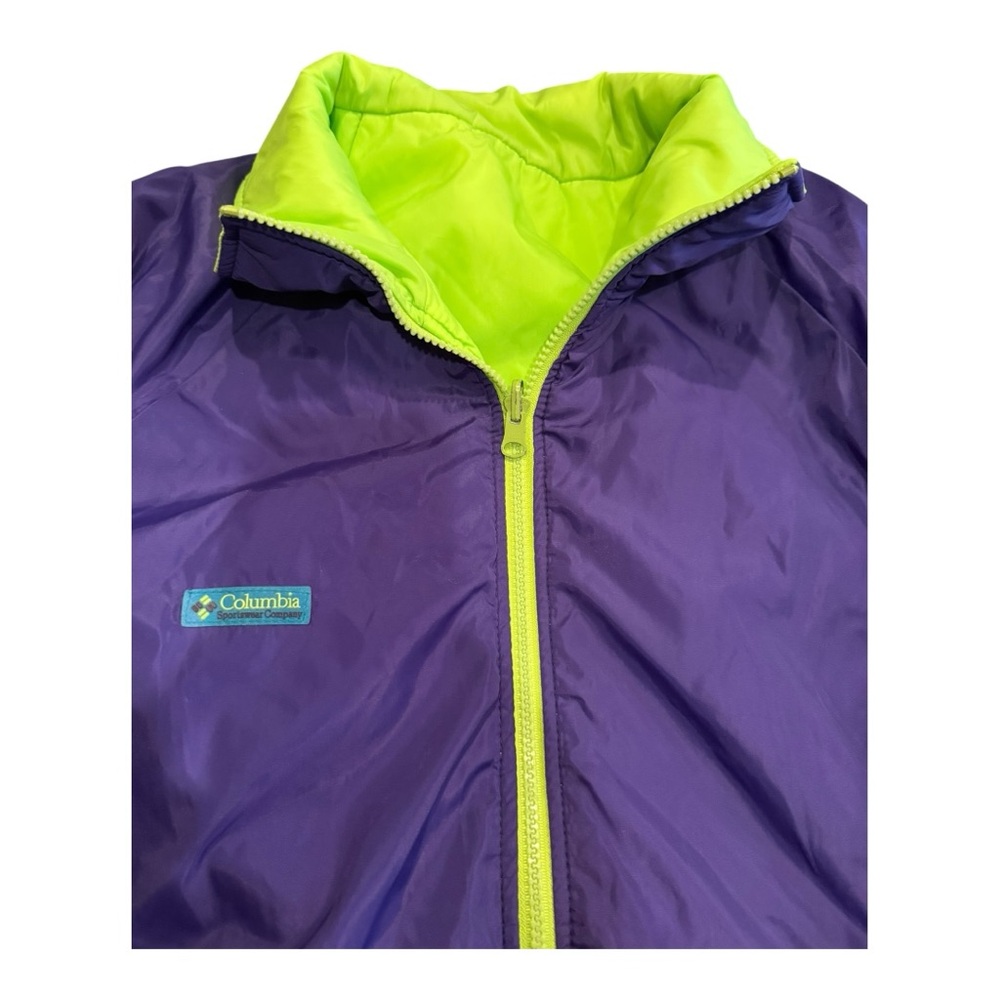 Columbia Vintage Reversible 90s Day Glow Coat Jacket Puffy Yellow Purple Mens L - Picture 5 of 14